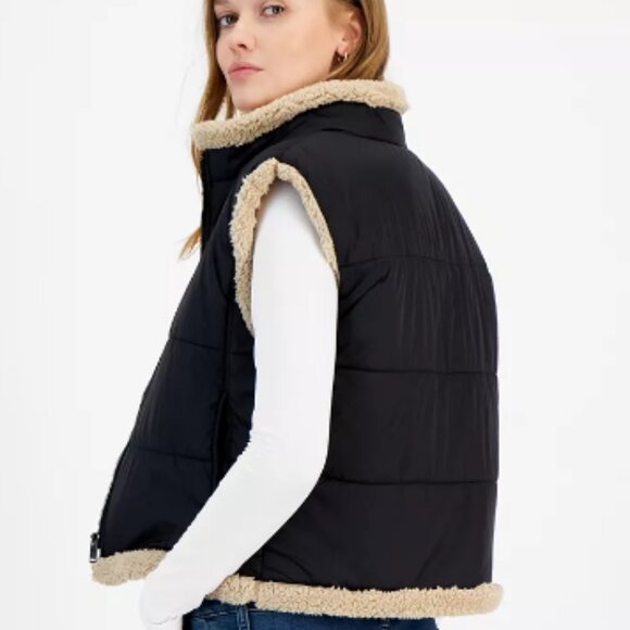 Now + This Sherpa‎ Fleece-Lined Vest – Black & Cream Beige – Size Small - Picture 4 of 14